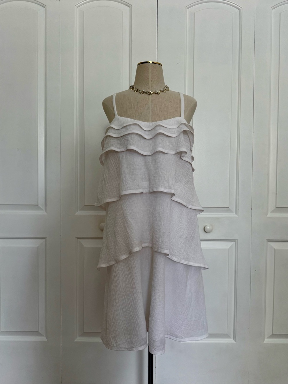 DVF Diane von Furstenberg White Tiered Ruffle Cotton Gauze Dress 6